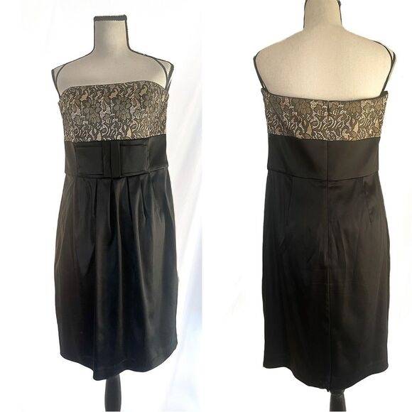 Maggy London Strapless Cocktail Dress | Black & Tan Lace - Picture 1 of 7